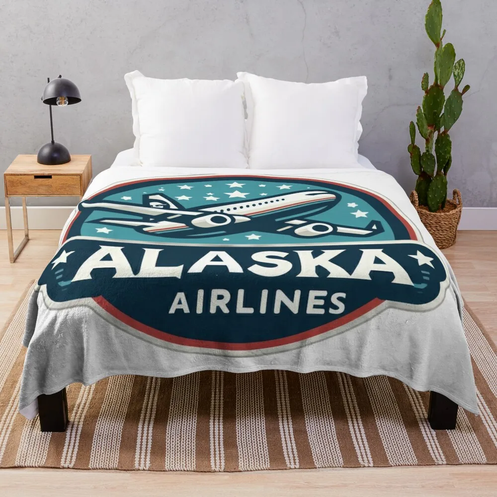 Alaska airlines drawing airlines aviation Emblem Throw Blanket Flannels Soft Beds Blankets