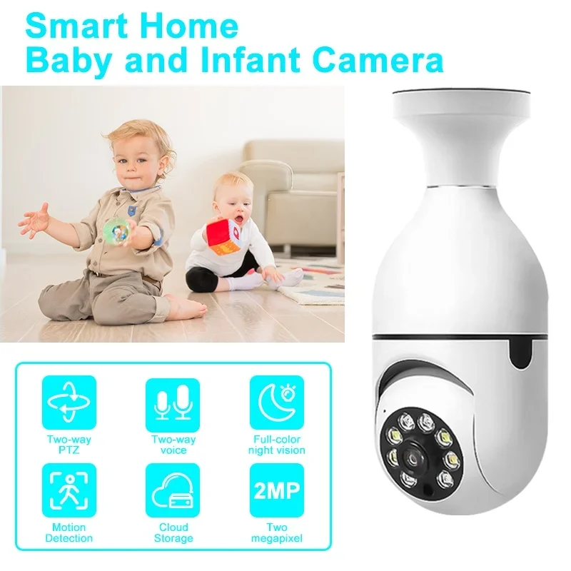 Câmera wi-fi lâmpada inteligente câmera de vigilância cor cheia visão noturna automática rastreamento humano zoom monitor segurança interna casa