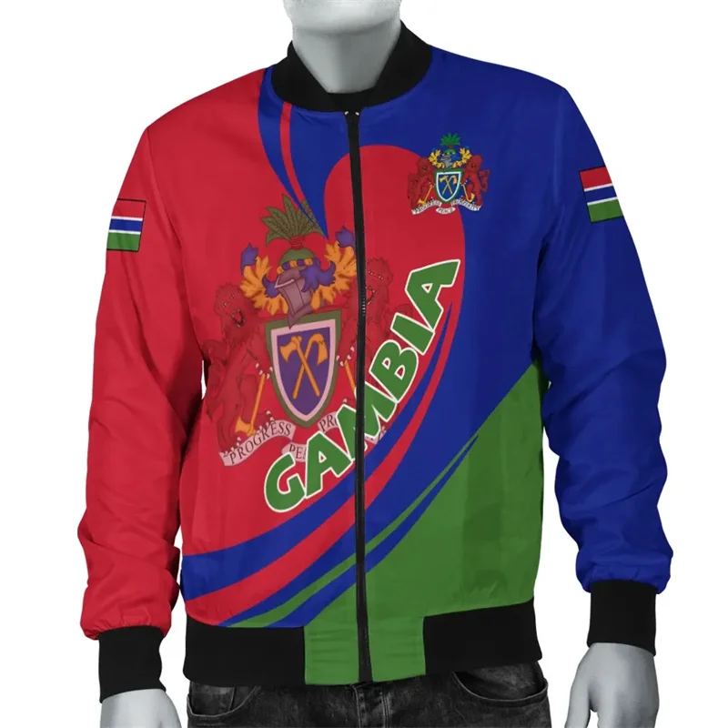 Autumn 3D The Republic-of Gambia National Flag Printing Jacket Gambia Ethnic Emblem Graphic Jacket For Men Fashion Clothing Tops