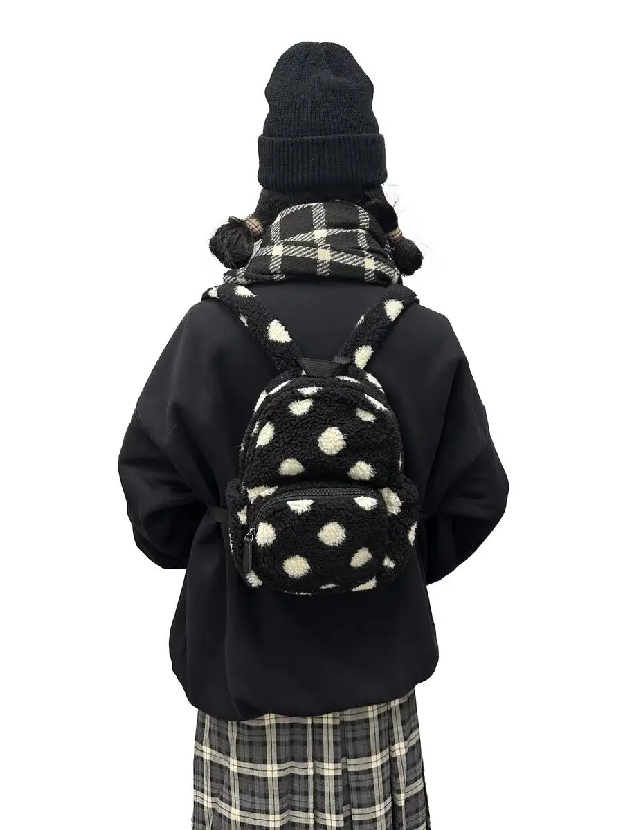 MINI Plush Backpack Unisex Fashion Vintage Autumn Winter School Backpack All-match