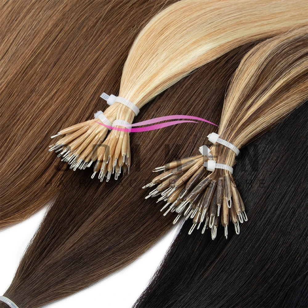 SPIKFN Micro Ring Link Hair Extensions 12''-22'' Nano Ring Human Hair Straight Natural Real Human Hair fow Women 30g/50pcs/pack