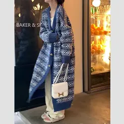 Casual New Style Chic Western-style Fashionable Ethnic Style Long Sweater Loose and Lazy Feeling Big Cardigan Jacket for Women