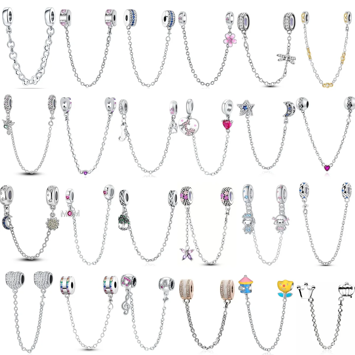 

New 925 Sterling Silver Star And Moon Crown Safety Chain Spacer Bead Pendant Suitable For DIY Original Bracelet Women's Jewelry