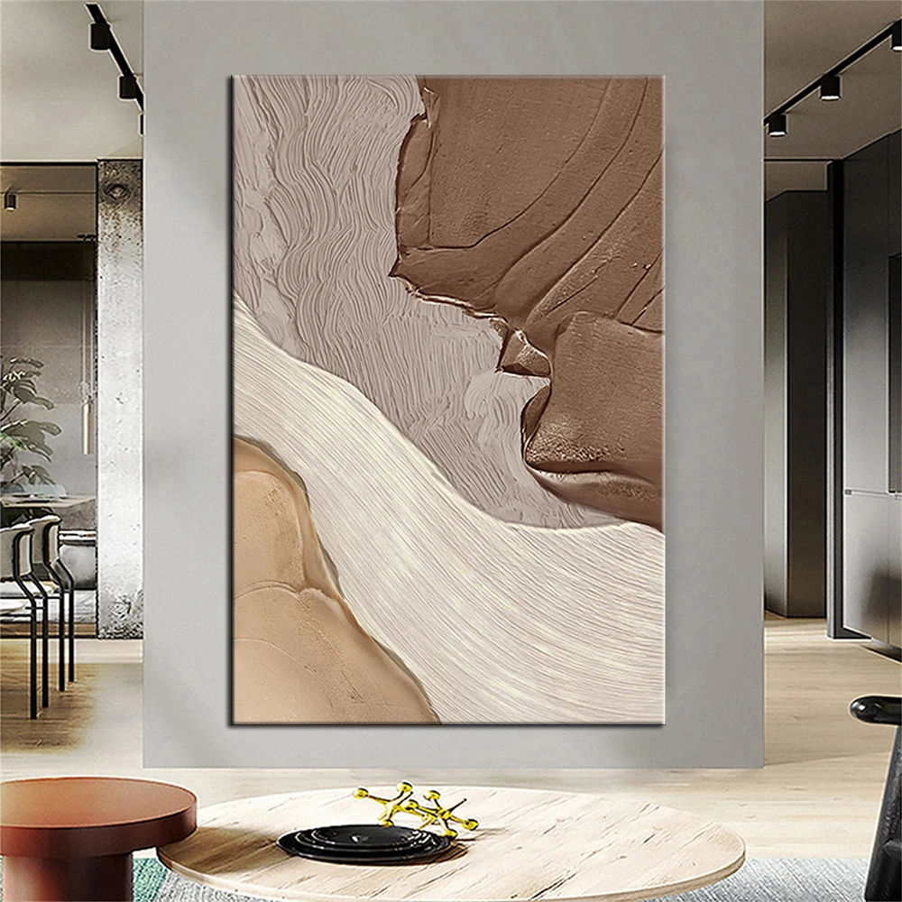 

Handmade Oil Painting Abstract Wavy Lines Heavy Texture Coffee Palette Earthy Tones Living Room and Bedroom Art Hand Painted Ar