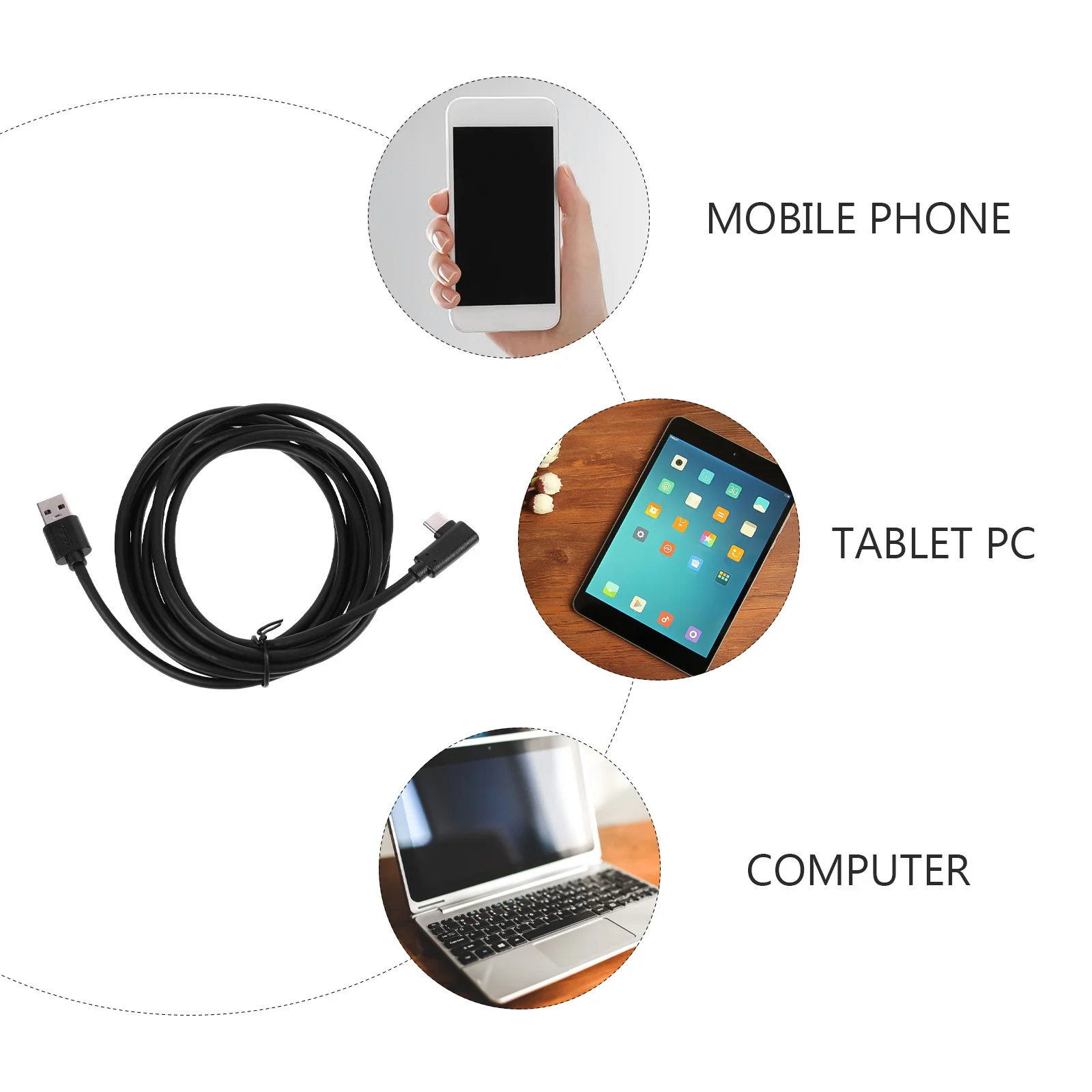 

1Pcs Vr USB C Cable 90 Degree Elbow Fast Charging Type C Data Transfer Line Durable PVC Copper Wire Phone Computer Cable