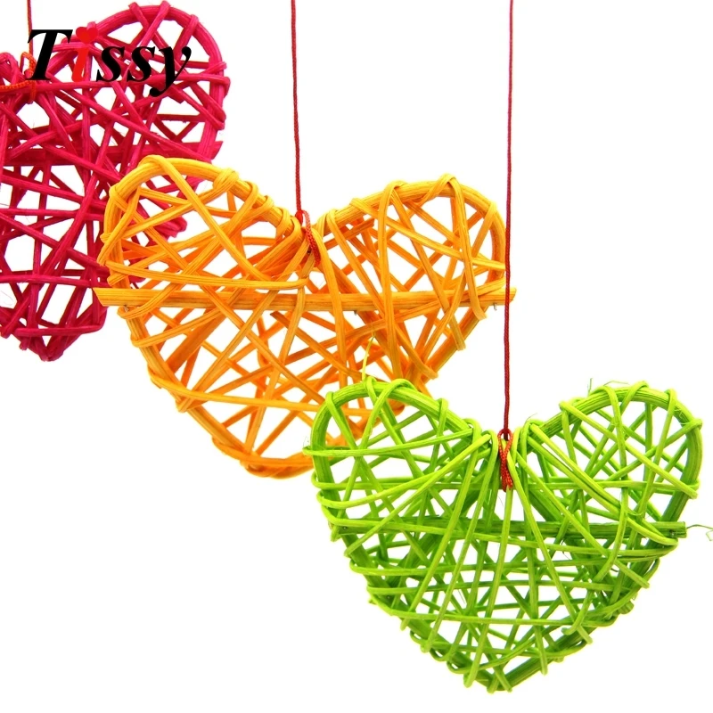 10PCS 7cm/10cm Rattan Heart Colorful Sepak Takraw Birthday Wedding Party Christmas Decoration Home Garden Supplies Kids Gift