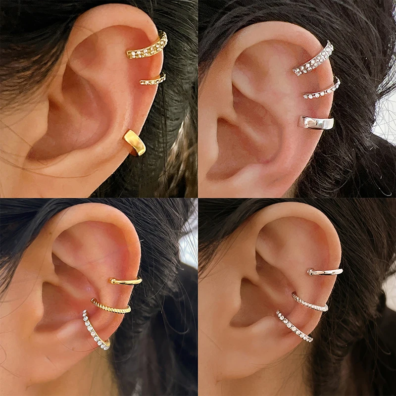 3PCS Fashion Delicate Zircon Cute Ear Clips Crystal Ear Cuff No Piercing Earrings Fake Cartilage Ear Clip For Women Jewelry