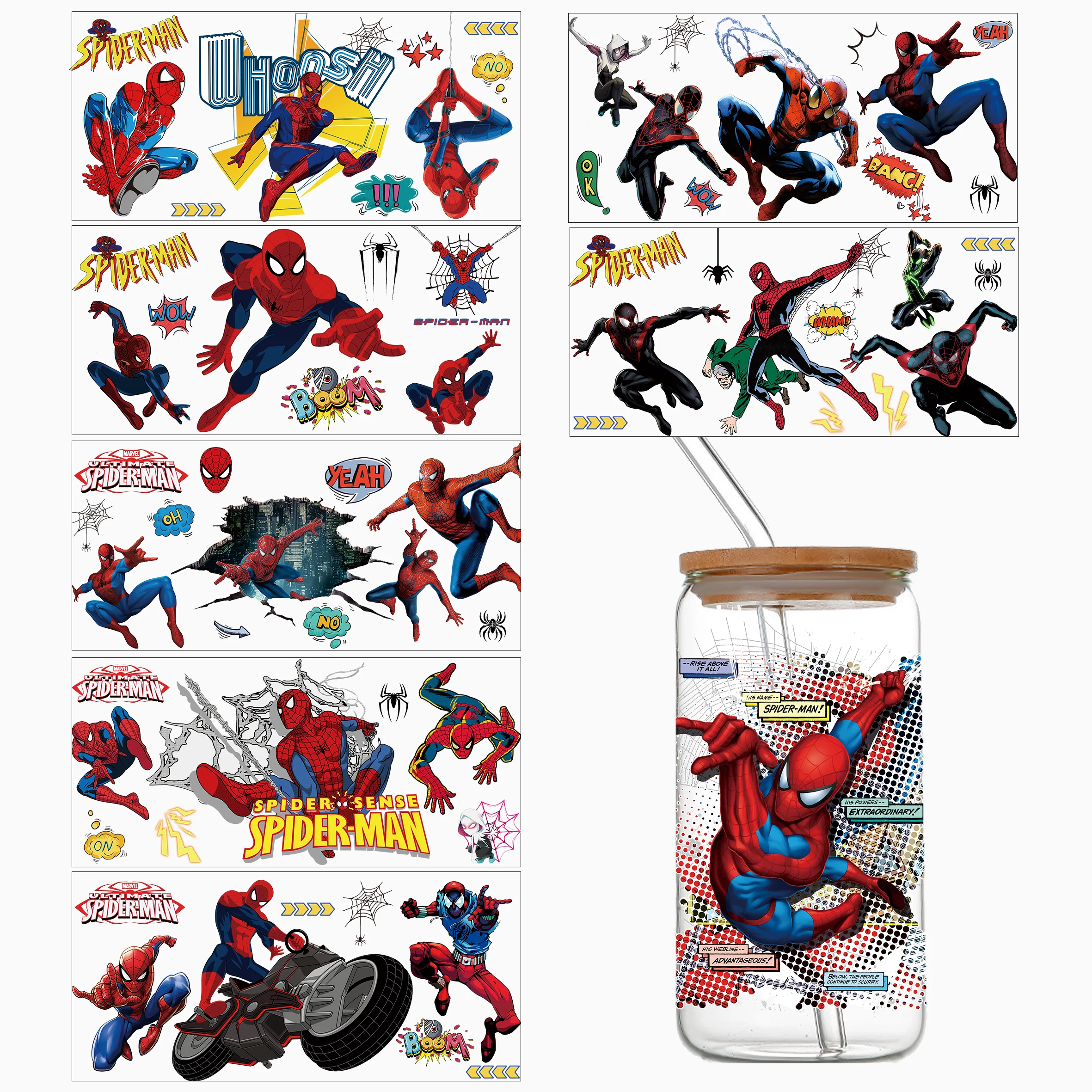 13pcs Spider-Man Transfer Stickers Cups Wrapping 16oz Peter Parker Diy Uvdtf Glass Bottle Window Laptop Uv Dtf  Wraps Decals