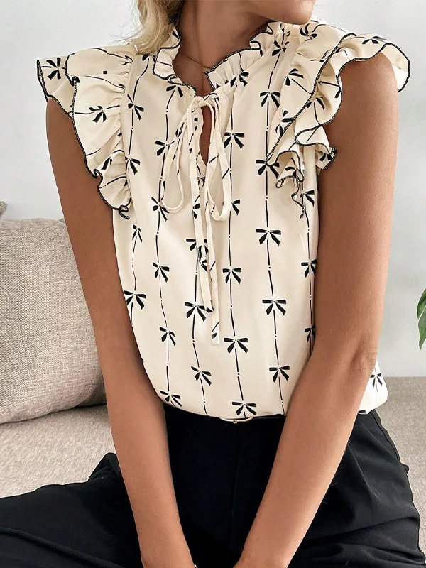 

Ele Sle Women's irt Dstring Ruffle Sve Crew Ne ort Sve Floral Trim Collar Casual Comfortable Polyester S...