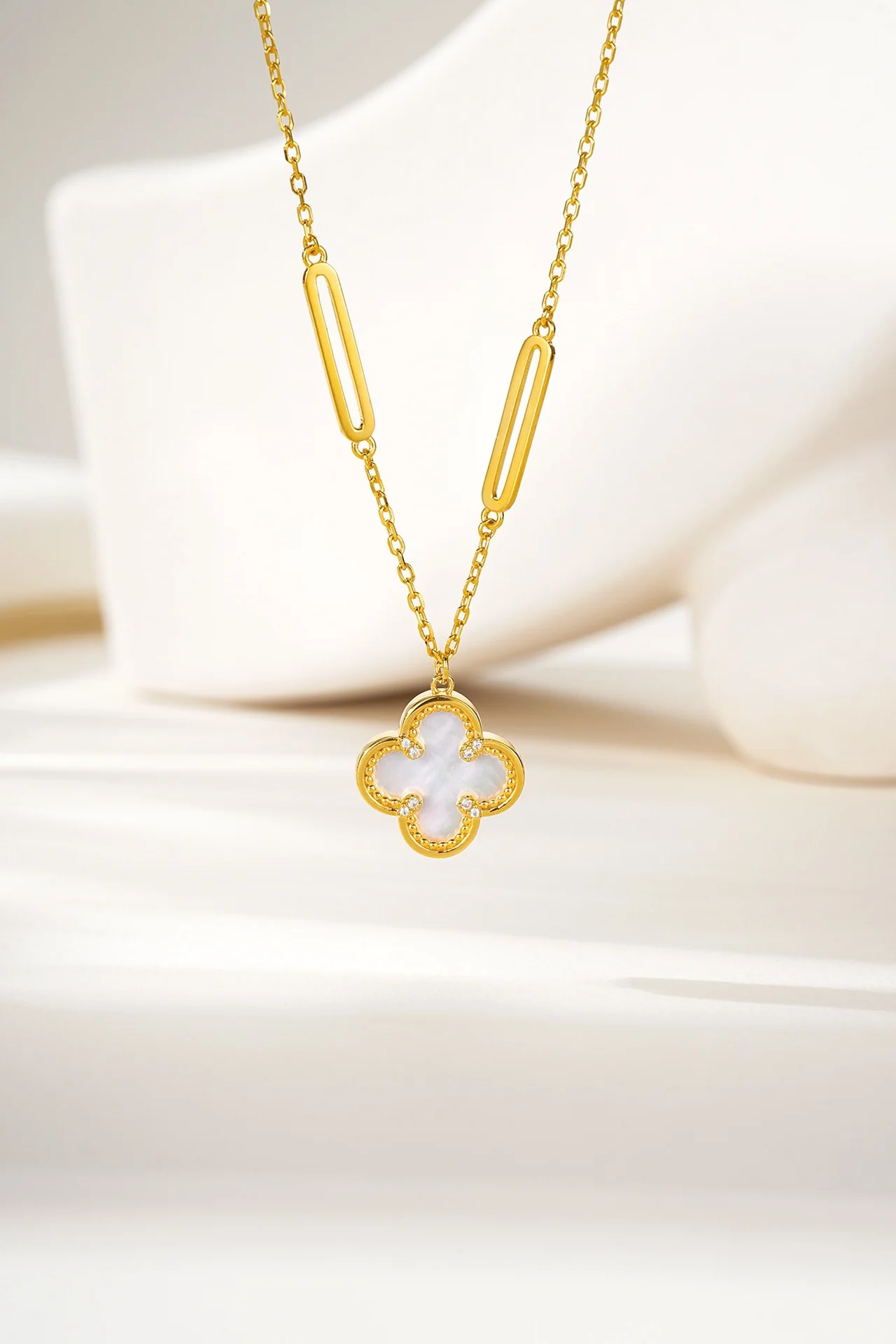 Lium الأحجار الكريمة 24k الذهب فيرميل البرسيم قلادة قلادة 925 الفضة محظوظ أربع أوراق البرسيم قلادة مجموعة مجوهرات هدايا للنساء