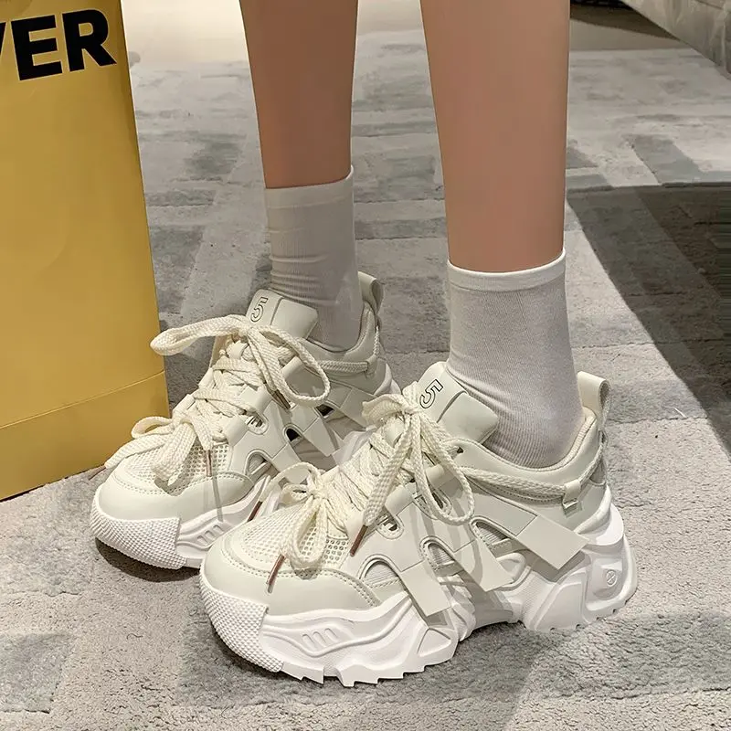 Buty dla kobiet Sportowe obuwie damskie Siatkowe oddychające trampki na wysokiej platformie Off White Athletic Y2k Oferta mody Lekkie A39