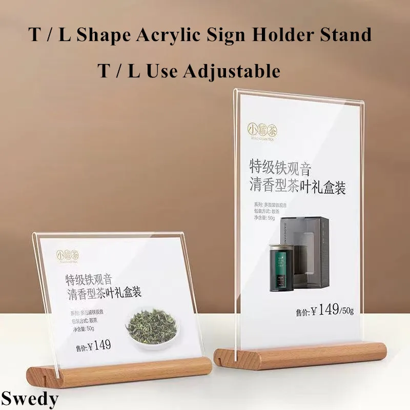 5 PCS A6 100x150mm T / L Shape Two Use Acrylic Sign Holder Display Stand Menu Paper Card Holder Price Label Poster Frame Board