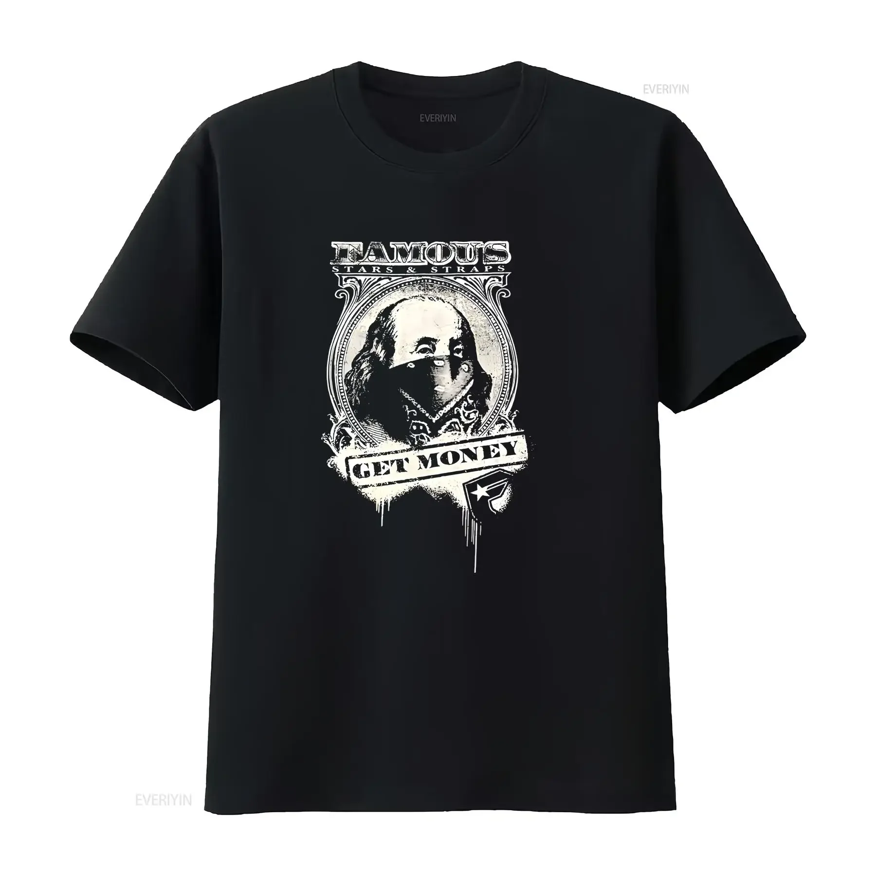 Famous Stars And Straps Gotta Get That Money T Shirt Large Black Y2K Grunge 00s vintage Washed Top For Everyday Wear