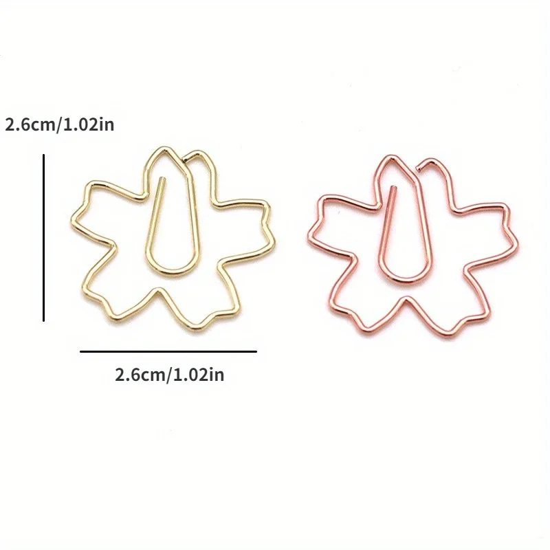 25Pcs Plated Paper Clips Sakura Paper Needle Bookmark Metal Memo Clip Stationery Cherry Blossoms Box Clips