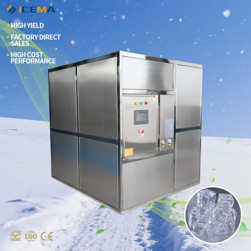 ICEMA Italy 1 Ton 2 Ton Customizable Sizes Industrial Ice Cube Cups Filling Making Machine 110V Motor PLC for Bakery Application