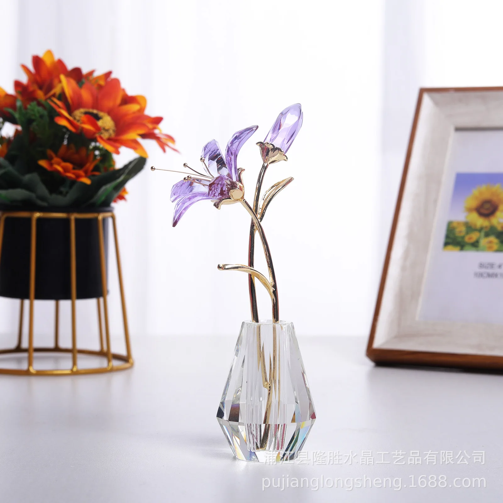 Crystal Vase Flowers Lotus Figurine Paperweight Ornaments Crystal Crafts Xmas Gift Room Decoration table colorful style lotus