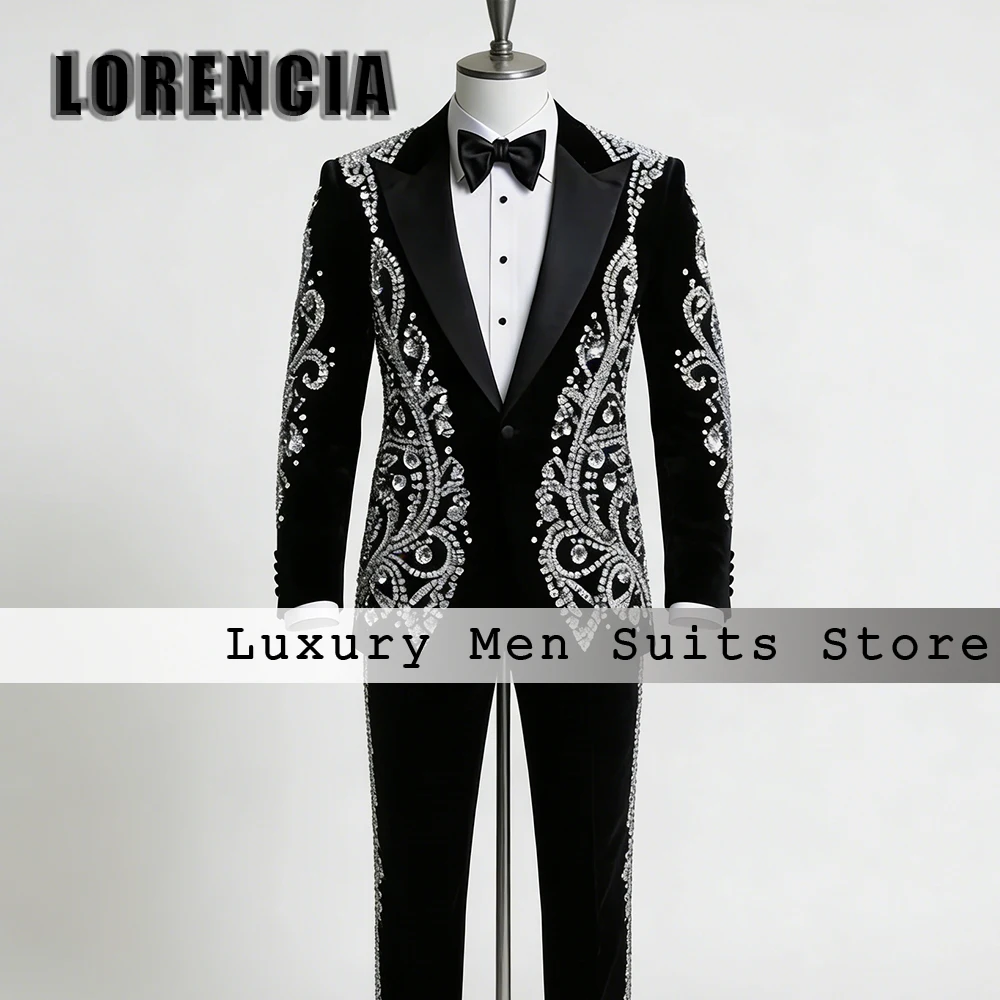 

Мужские костюмы с блестящими стразами, комплект из 2 предметов, смокинг с украшениями, наряд для свадьбы и вечеринки, индивидуальный пошив, пиджак и брюки, trajes para hombre