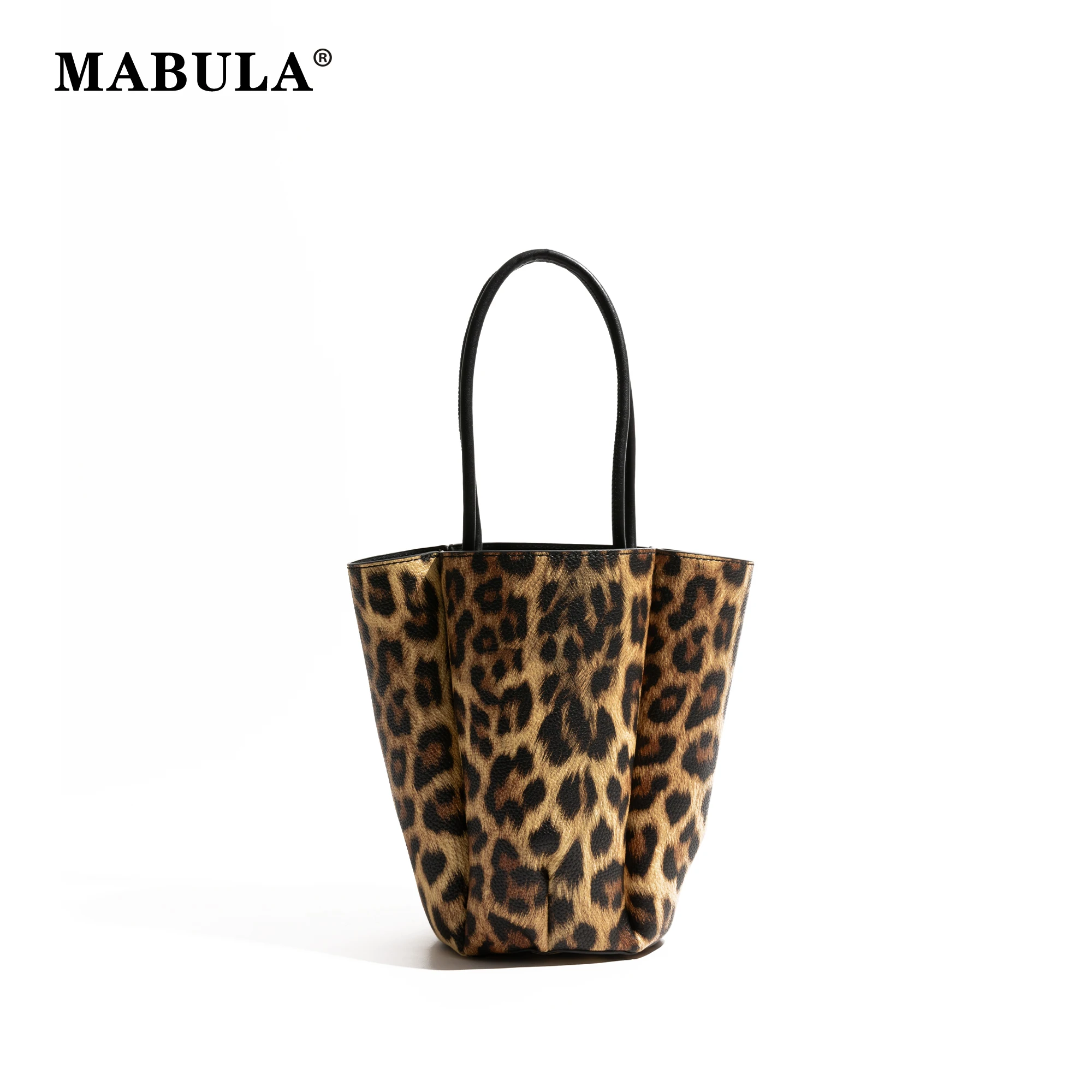 

MABULA Vintage Leopard Pattern PU Leather Shoulder Shopping Pouch Luxury Design Multi Space Women Large Capacity Bucket Handbag