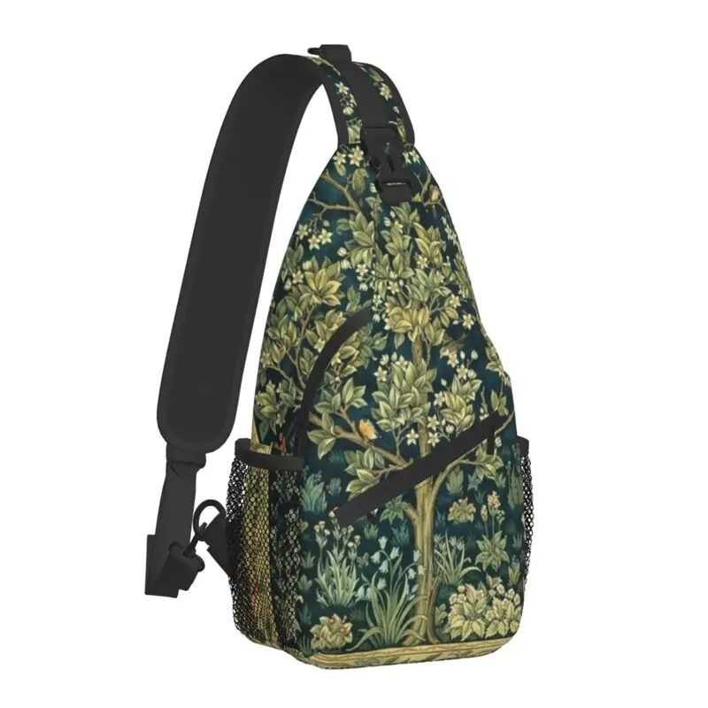 Tree Of Life By William Morris Crossbody Sling Backpack Men Floral Textile Pattern Shoulder Chest Bags for Travel Cycling