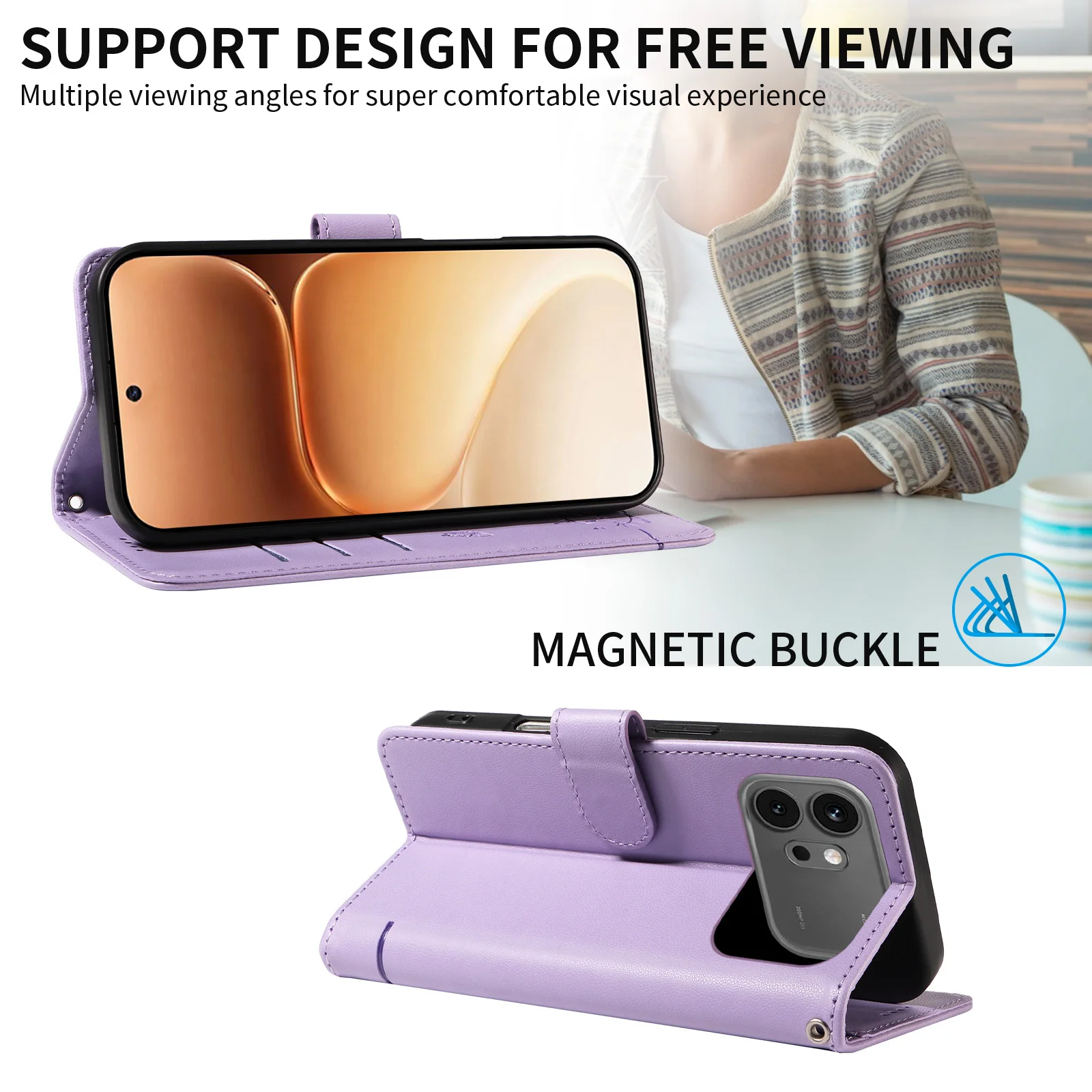 Leather Wallet Flip Case for Honor Magic 8 7 6 X5C X6D X6C X70 X8D X9C X9D 600 Pro Lite  | Cat & Butterfly Embossed Design view 4