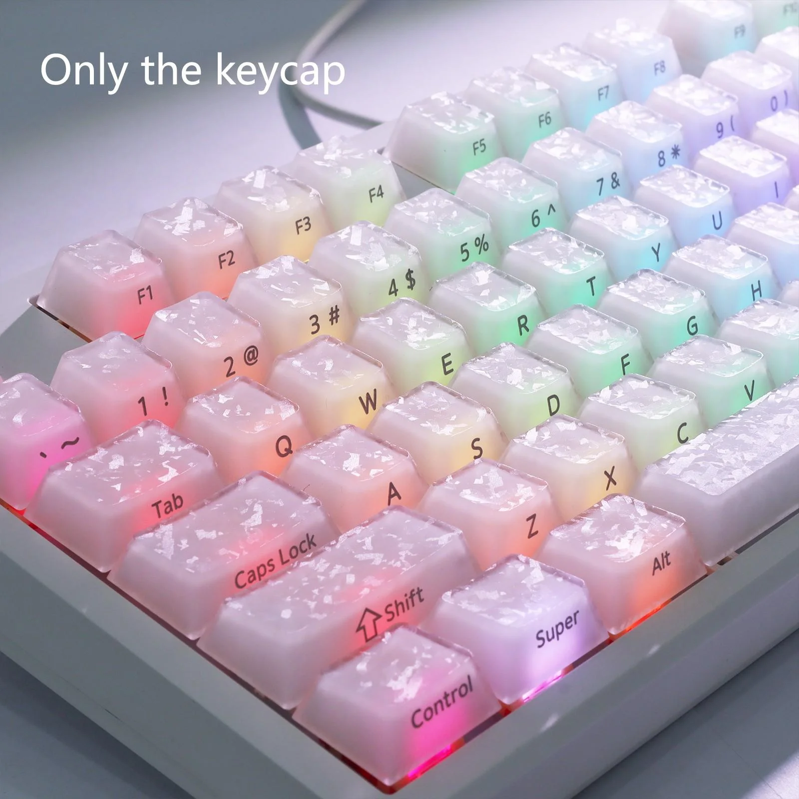 Crystal Carbon Fiber-Textured Keycaps, Side-Printed Characters, Translucent, Cherry Height, ABS+PC Material, 120 Keys
