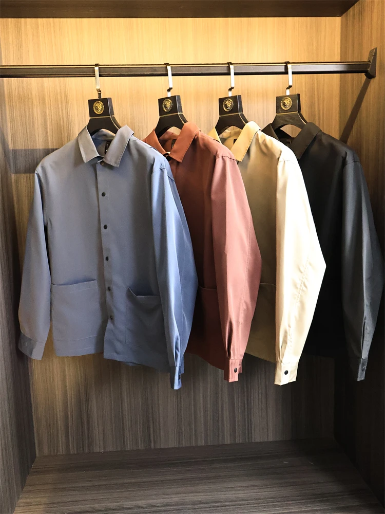 

Легкий мужской Long Sve irt с воротником-стойкой Qui Dry Outdoor Faion Urban Sle Весенне-осенний сезон Повседневная одежда