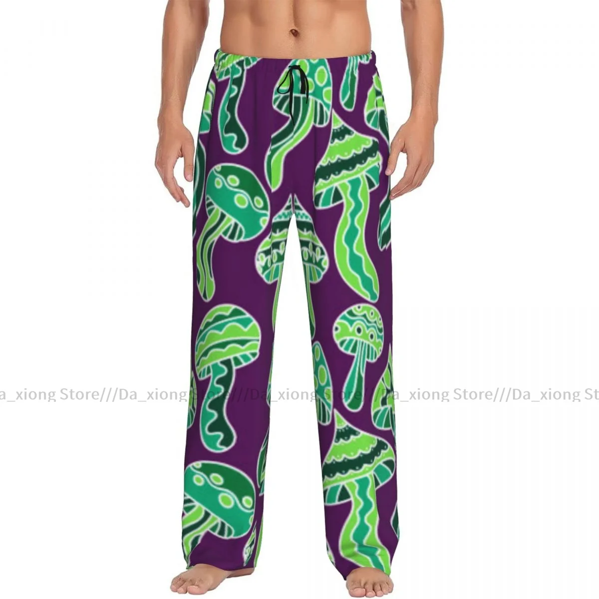 Men's Sleepwear Loose Sleep Pants Pajamas Mushrooms With Skulls Pattern Long Lounge Bottoms Casual Homewear