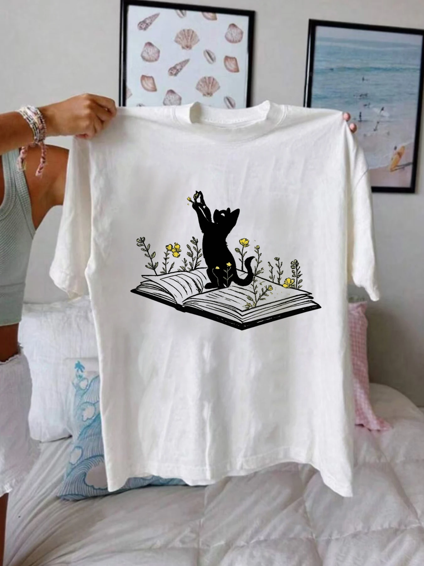 

【WZM1021226】Reading printed plus size women's round neck T-shirt summer casual street fashion women's Joker short sleeve T-shirt