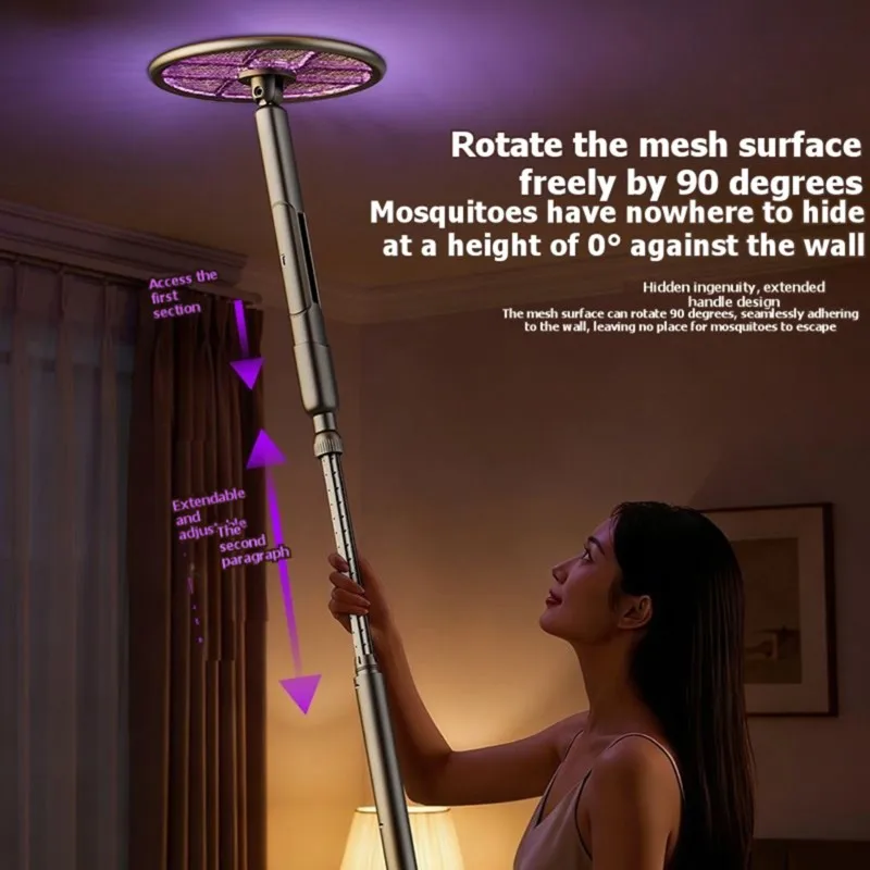 

ABMR-New Electric Mosquito Killer Rechargeable 2-In-1 Telescopic Mosquito Swatter With Light Trap And Electric Shock Feature