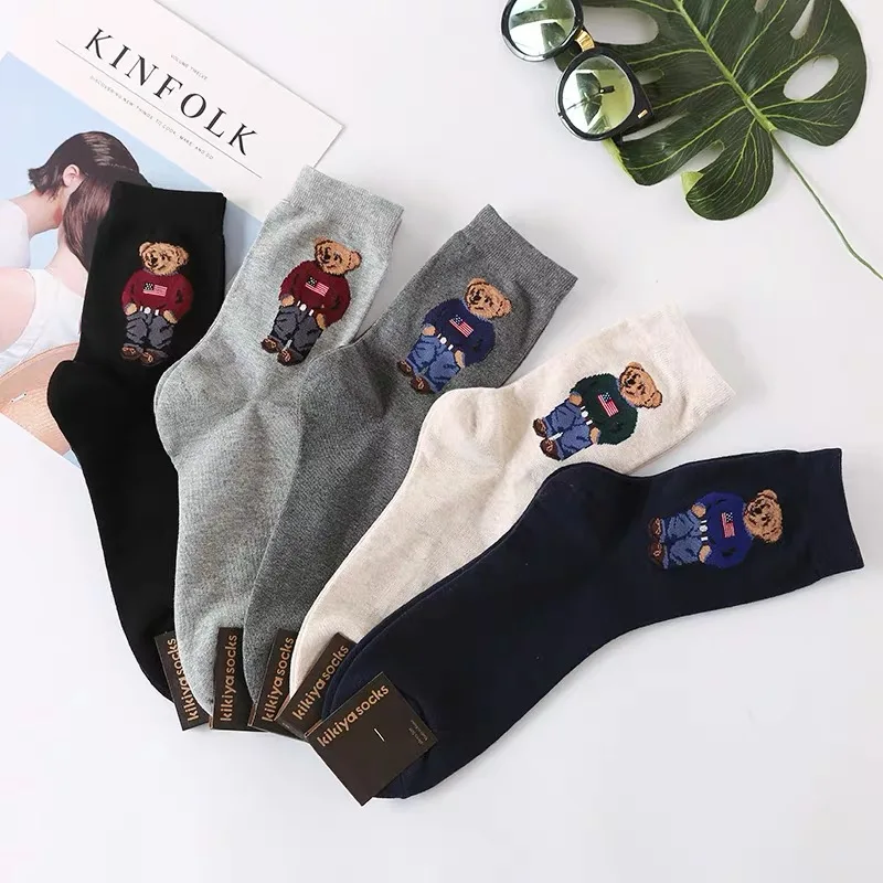 1 Pair Of Cartoon Gentleman Bear Men's Socks Comfortable Harajuku Skateboarding Socks NJovelty Breathable Socks New Year Gift