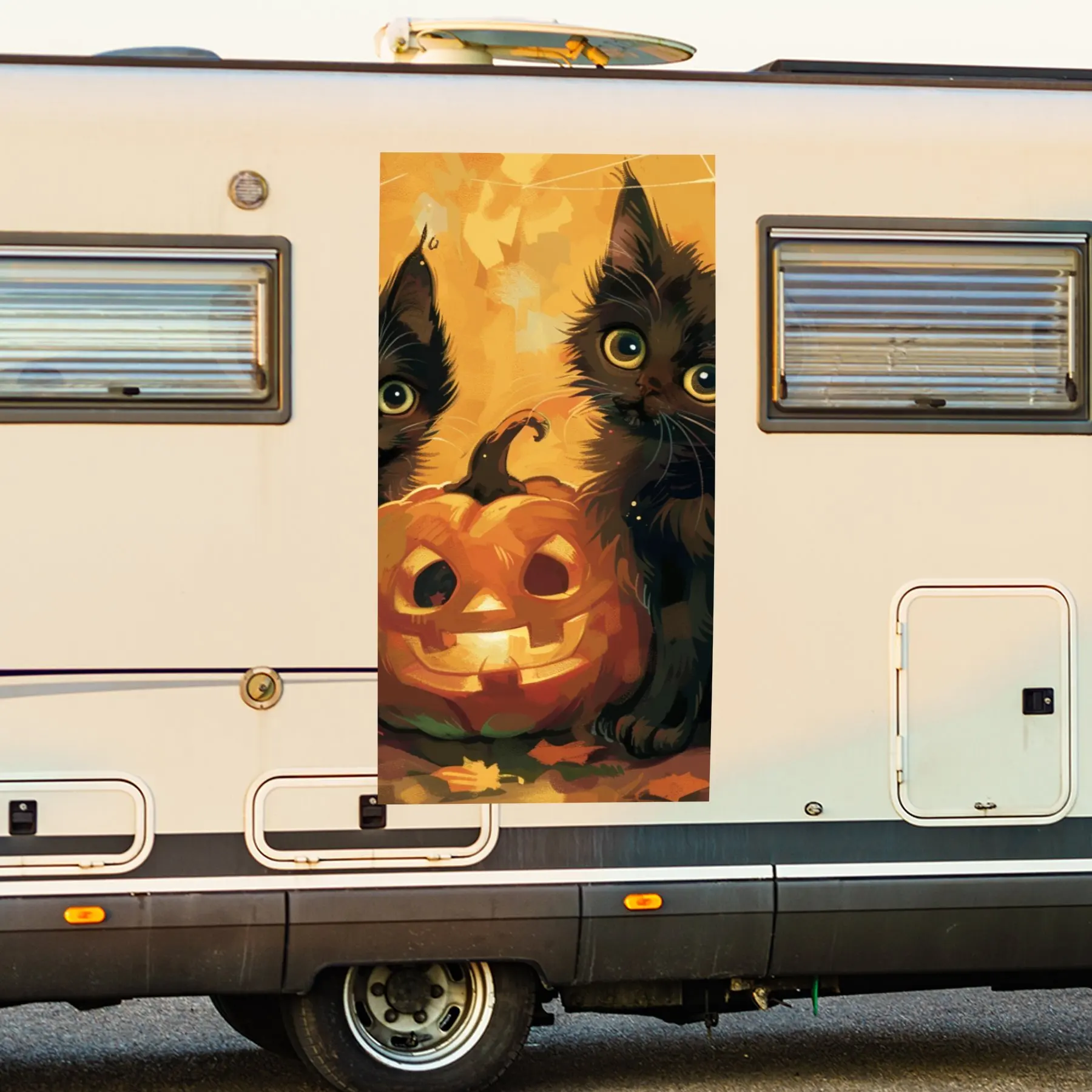 

Автомобильная наклейка с изображением кота на Хэллоуин и тыквы, виниловая наклейка на сторону моторики дома, водонепроницаемая самоклеящаяся виниловая наклейка на сторону