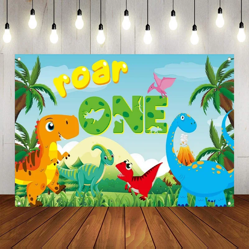 

Dinosaur World Tropical Jungle Safari Background Happy Birthday Party Photography Backdrop Banner Decoration Baby Shower