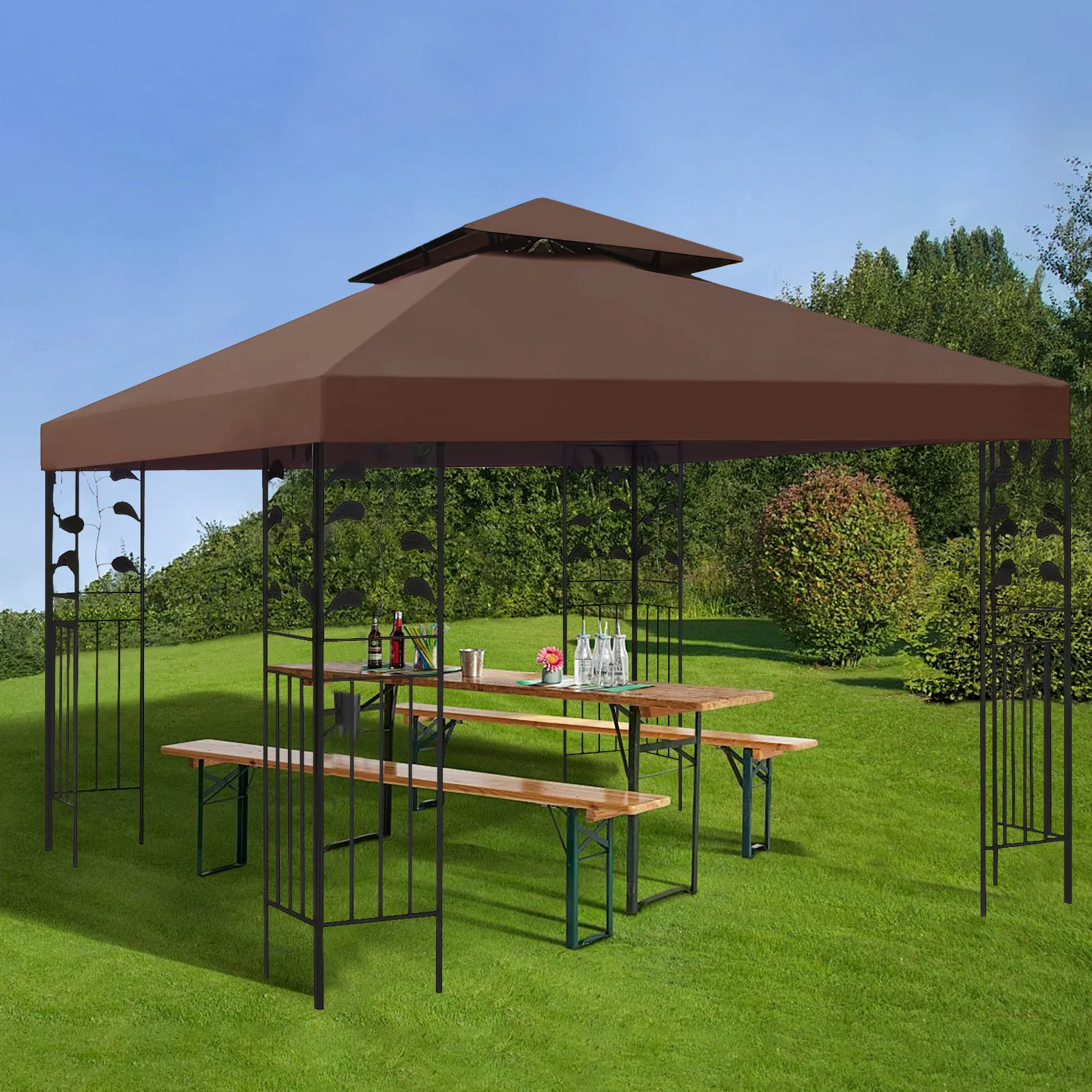 

3x3m Canopy Replacement Top Canopy Cover Replacement 118"x118" Double Tiered Gazebo Covers for Yard Patio Garden Canopy Sunshade