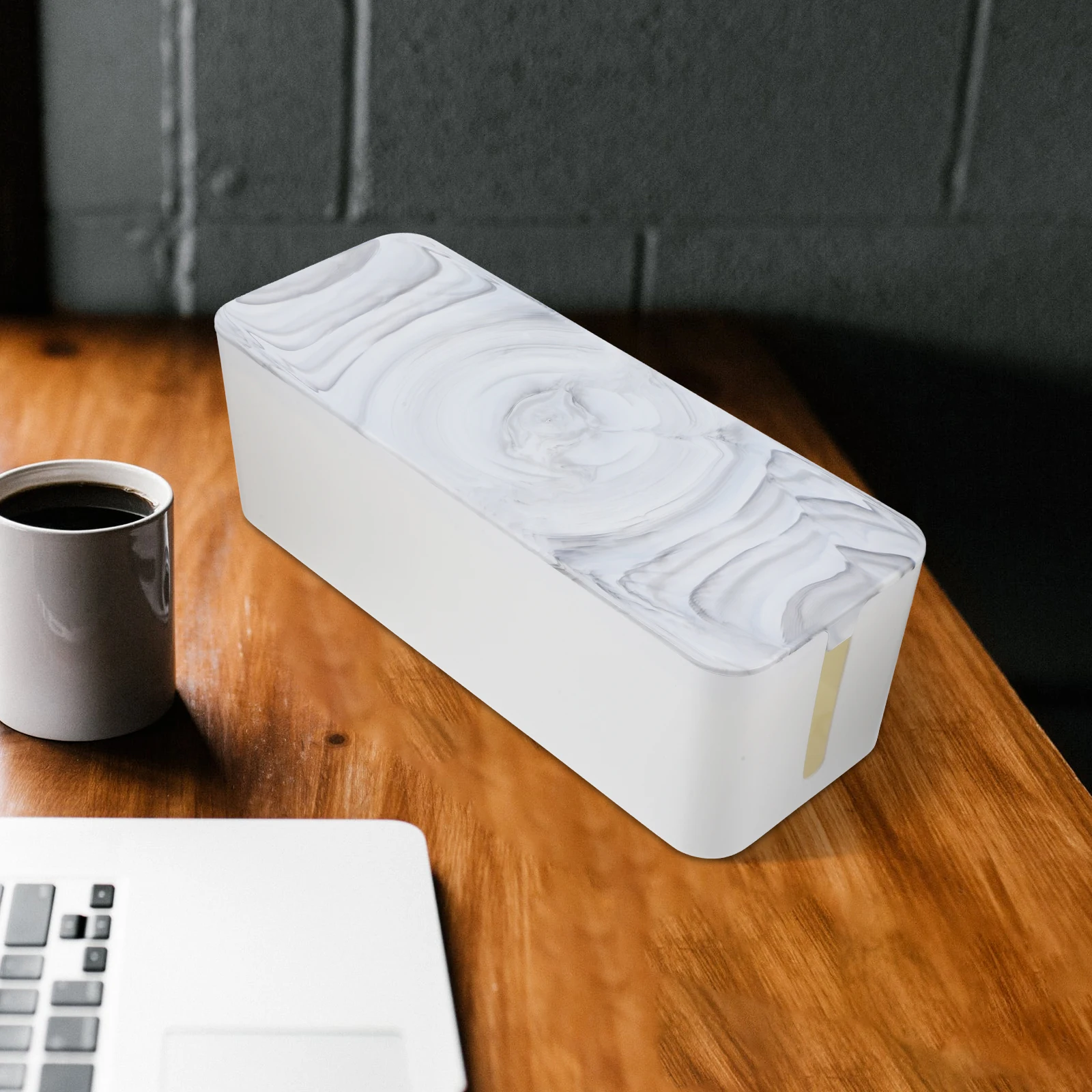 

Cable Management Box Bamboo Cover Cord ganizer Large Capacity Desk Router Storage White Medium Size Home Office