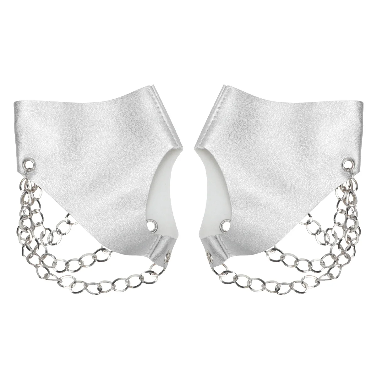 Guanti in PU senza dita con catene di metallo Guanti da performance in discoteca da palcoscenico stile punk premium argento per donna uomo