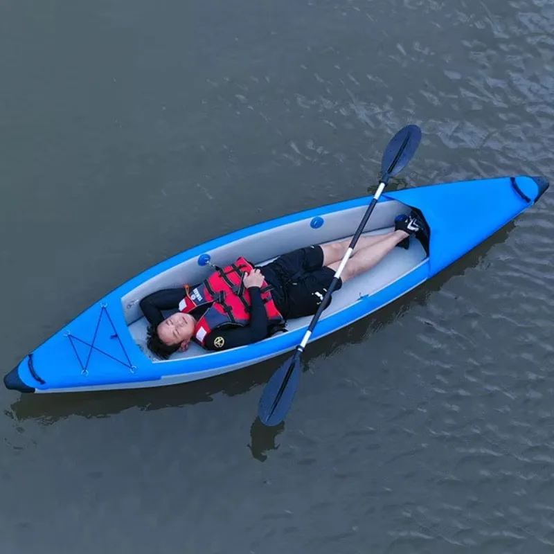 1~ 2 person rubber boat with air deck floor kayak inflatable rafting kayak with v-shaped hard keel fishing water sports