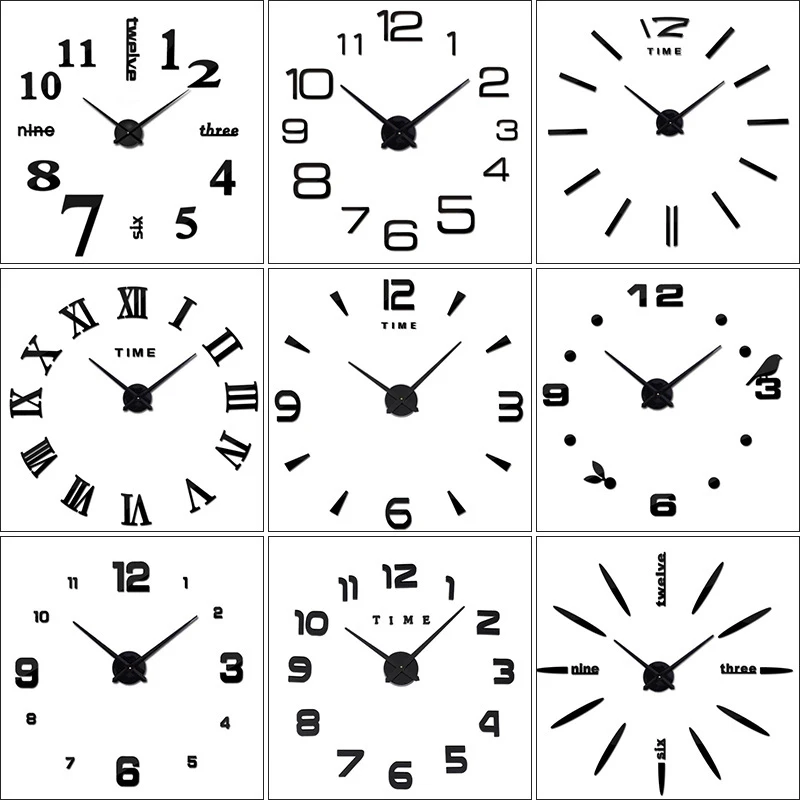 3D Large Wall Clock DIY Acrylic Mirror Clock Sticker Oversize Watch Clocks Europe horloge Living Room Home Decor Multiple Styles