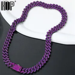 12MM Rhombus Prong Cuban Link Chain 2Row Purple Iced Out Rhinestones Rapper Necklaces Bracelet For Men Women Choker Jewelry