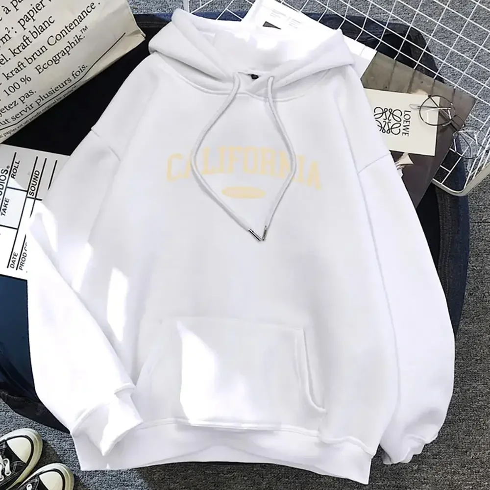 Sudaderas con capucha con diseño de la costa oeste de California para mujer, ropa de calle de Hip Hop que combina con todo, ropa de cuello redondo con bolsillo, Sudadera con capucha cómoda para mujer