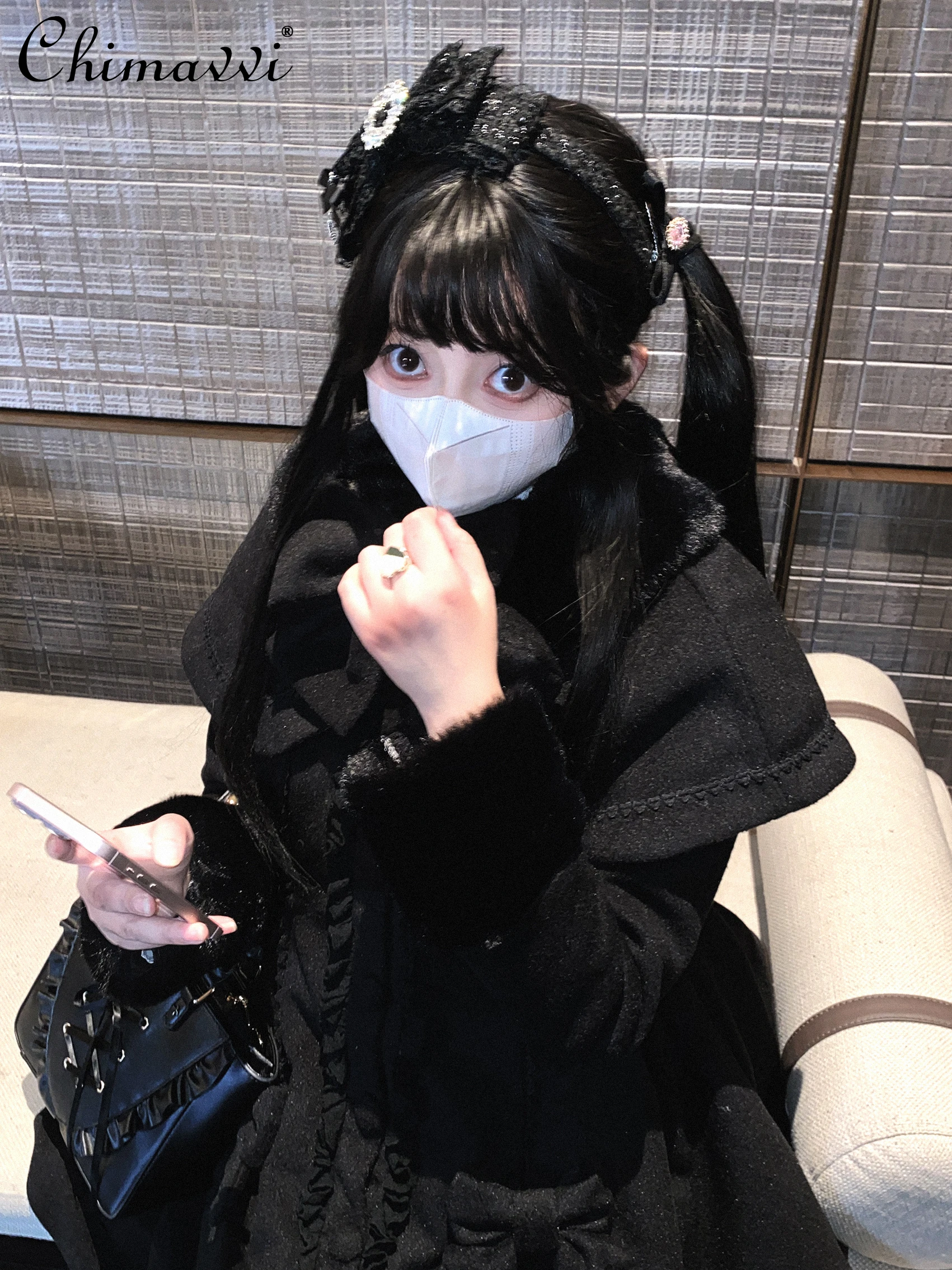 

Оригинальное японское элегантное пальто со съемным меховым воротником из искусственной шерсти, осень-зима, новые модные тонкие куртки средней длины с длинными рукавами