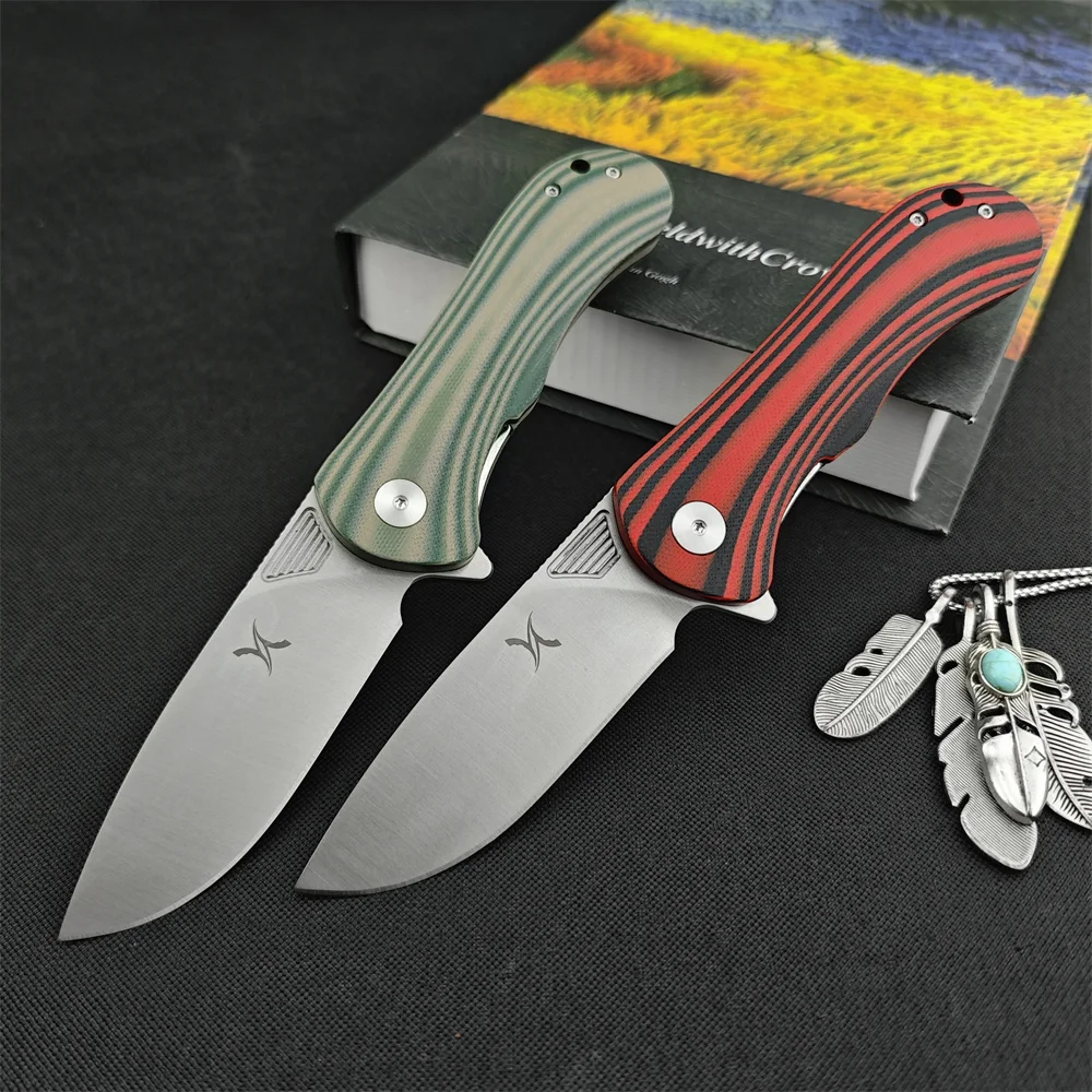 HUAAO GC001 Flipper Folding Pocket Knife 8Cr13Mov Blade G10 Handles Rescue Utility Tactical Knives Safety Hunting EDC Multitool