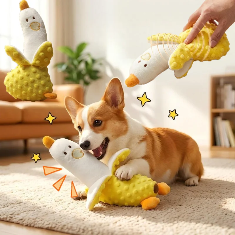  Dog Chew Toys Banana Duck Dogs Chewing Squeak Toy Teeth Cleaning Large Dog Interactive Bite Resistant Pet Puppy Plush Toy