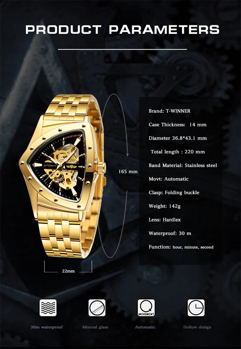Winner 395S Premium Herren-Luxus-Automatikuhr, mechanisch, Edelstahl, hohles Dreieck, Skelett-Zifferblatt, lässige Herrenuhr – Detail 4
