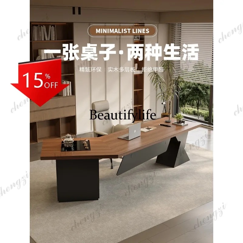D80 Solid wood boss desk light luxury president leadership desk manager office kettle tea table integrated