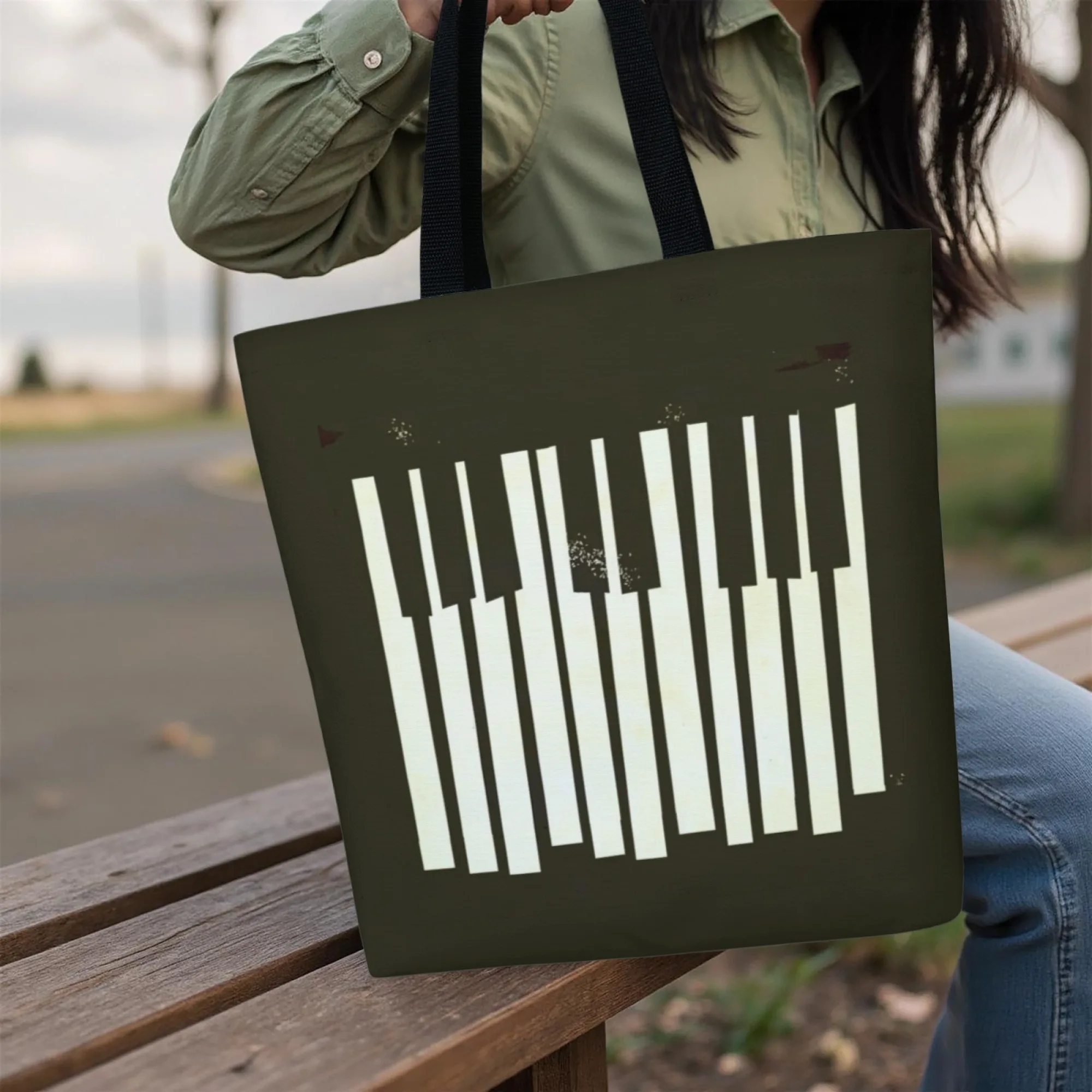 

Vintage Piano Keyboard Canvas Women Tote Bag Elegant Print Canvas Reusable Shoulder Bag Perfect Gift for Music Teachers & Lovers