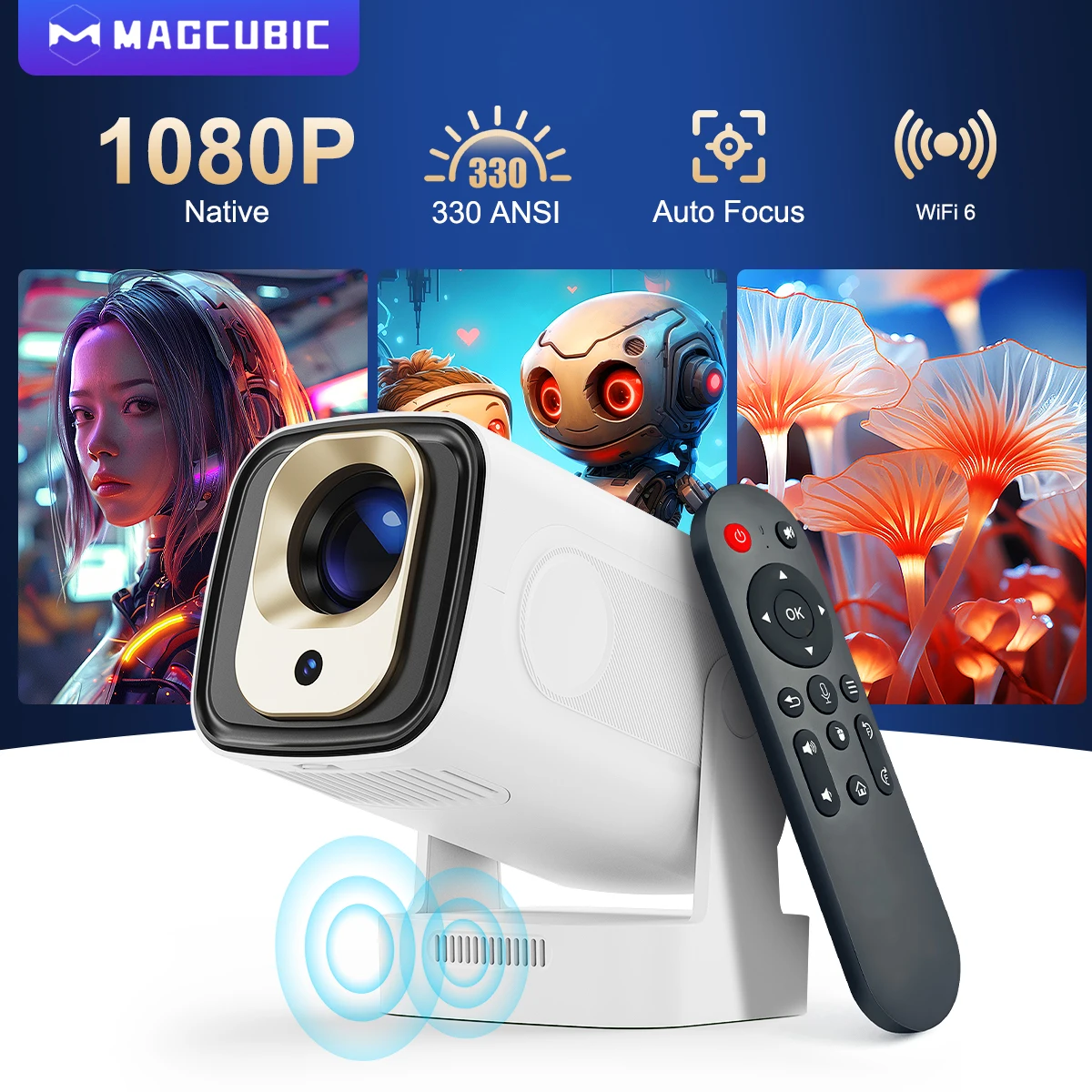 Magcubic HY310 Android 11 Projector 4K Native 1080P Auto Focus Native 330ANSI Dual Wifi BT5.4 Air Mouse Voice Home Outdoor Movie