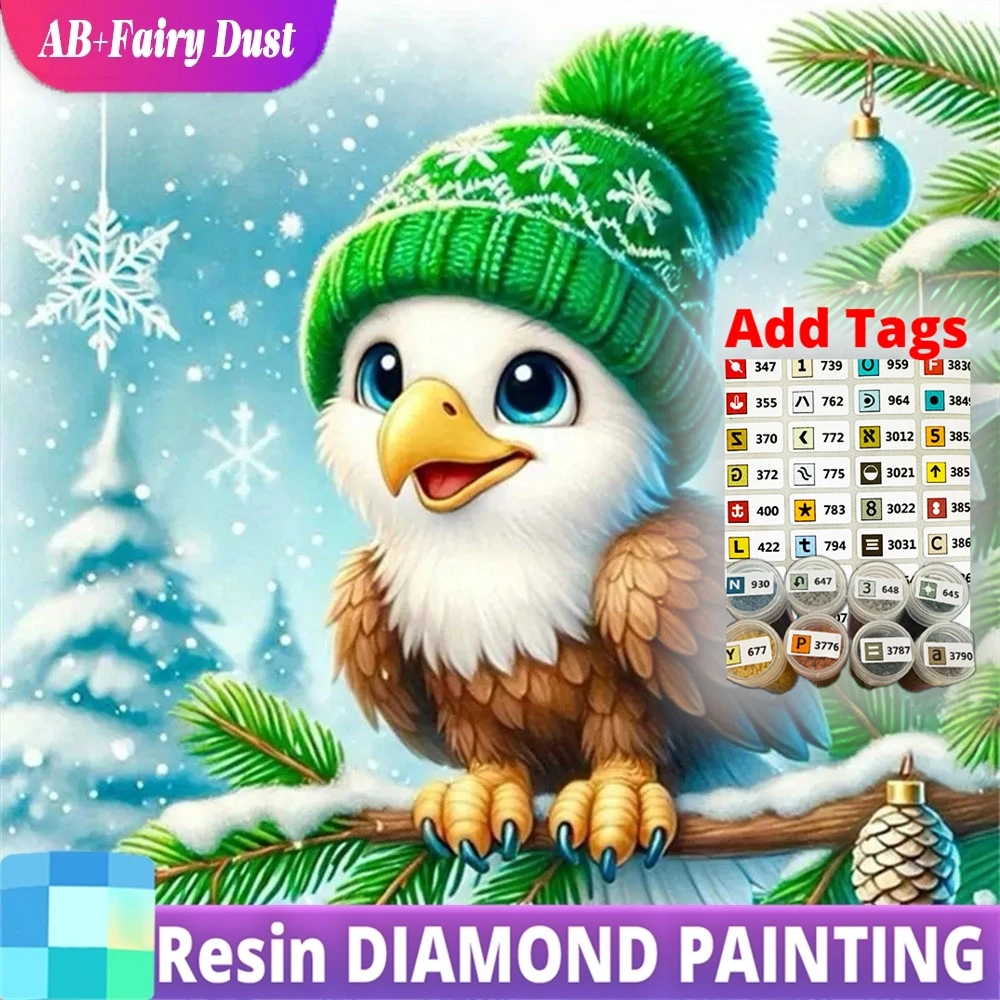 

Смола AB Фея Пыль Полный Квадратный Круглый Алмазная Вышивка Орел Животное Мозаика Птица Картина Стразы Зима DIY Hom