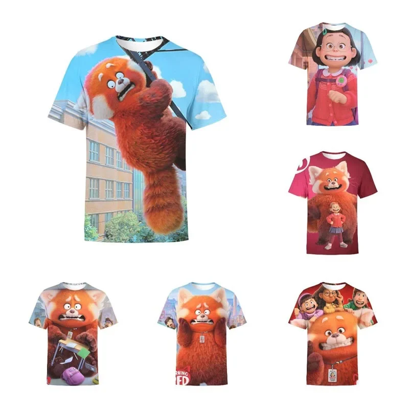 Disney Turning Red T-shirt Kawaii Bear T-shirts Panda Princess Children's Clothing Cartoon 3d Print Boys Girls Shirt Summer Tops