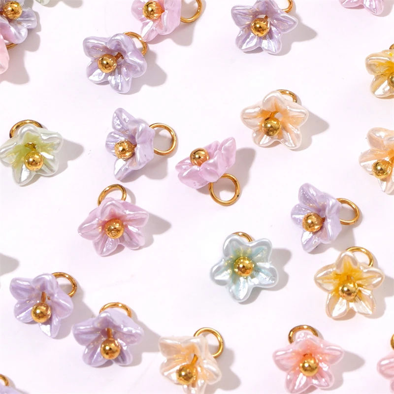 

5Pcs 6.5mm Resin Imitation Pearl Mini 5-Petal Flower Charms Pendant for Bracelet Necklace Earring Jewelry Making DIY Accessories