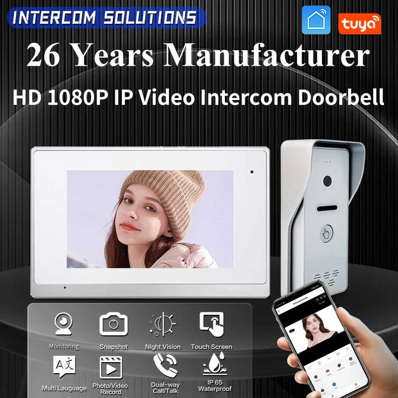 

TUYA APP villa 7'' HD video door phone intercom kit smart touch button visial phone interphone wired doorbell intercoms system